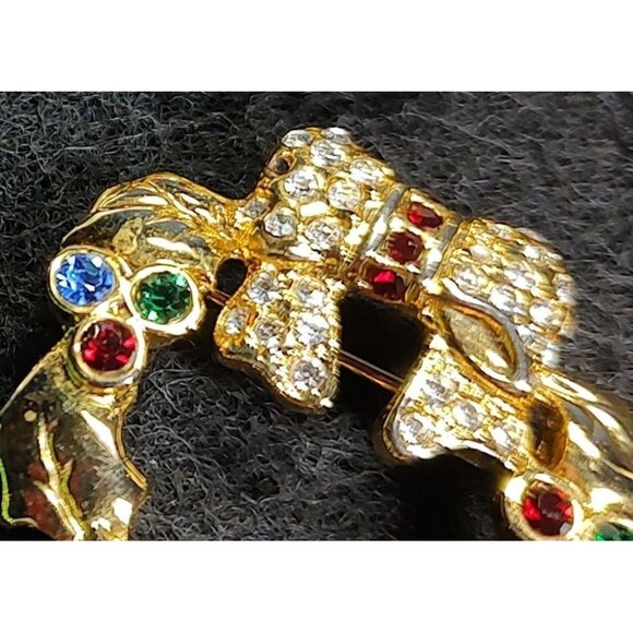 Set Of 4 Christmas Brooches: (1 Merksamer) Wreath & Candy Cane Enamel, Vintage - Picture 5 of 11